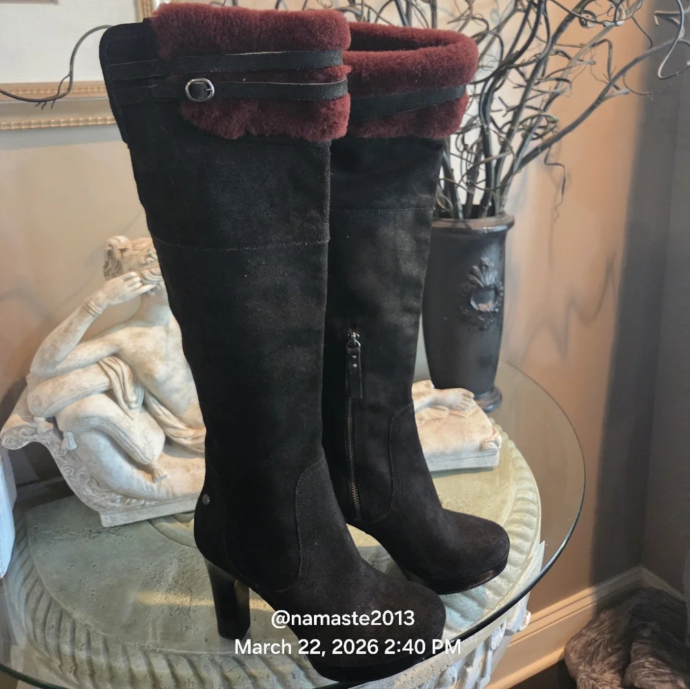 Ugg Ophira Suede Over The Knee Boots Lamb Fur Cuff Designer Heeled Boot #199